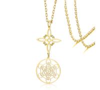 Collier Witches Knot Collier pendentif cube Metatron en acier inoxydable Amulette de protection celtique Bijoux de sorcellerie pour femmes et hommes (gold necklace)