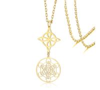 Collier Witches Knot Collier pendentif cube Metatron en acier inoxydable Amulette de protection celtique Bijoux de sorcellerie pour femmes et hommes (gold necklace 2)