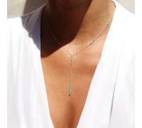Collier y, sautoir, argent 925, perles pierre turquoise, fin