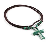 Colliers À Pendentif En Pierre Pour Femmes,Corde Tressée Marron Perlé Naturel Vert Malachite Pierre Croix Chrétienne Unisexe Reiki Puissance Pierre Pendentif Bijoux Cadeaux Anniversaire Cadeau D