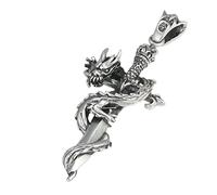 Colliers Argent Homme et Femme Pendentif rétro personnalité Croix Motif Sainte épée planant Dragon Mode Bijoux Hommes Pendentif Collier (Size : 6.6g)