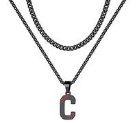 Colliers avec initiale de baseball - Cadeaux pour garçons et hommes - En acier inoxydable - Argenté - Doré et noir - Collier à maillons cubains - Cadeau de baseball pour garçons et hommes