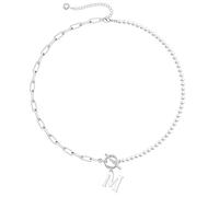 Colliers avec initiale en perles pour femme, plaqué or 14 carats, délicat collier avec initiale de coquillage synthétique, chaîne trombone, fermoir à bascule, bijoux en or cadeaux pour femmes