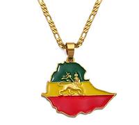 Colliers avec Pendentif À Breloque Carte De L'Éthiopie,Colliers avec Carte De L'Éthiopie Amulettes pour Femmes Et Hommes,Cadeaux d'anniversaire De Style Hip Hop,Or,Chaîne De 45 Cm