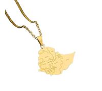 Colliers avec Pendentif Carte De L'Éthiopie,Carte De L'Éthiopie avec Nom De La Ville,Collier Amulette,Cadeau d'anniversaire Unisexe Hip Hop Fashion Style,Or,Chaîne De 45 Cm