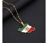 Colliers avec Pendentif Carte De L'Iran,Carte Iranienne avec Collier D'Amulette À Motif De Drapeau,Cadeau d'anniversaire Unisexe Hip Hop Fashion Style,Or,Chaîne De 60 Cm