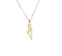 Colliers avec pendentif carte de Palestine et Israël creux - Colliers à chaîne fine avec carte des pays d'Afrique et drapeau, bijoux hip-hop patriotiques for femmes et hommes, cadeau de fête(Yellow_45