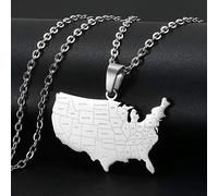 Colliers avec Pendentif De Carte Américaine,Carte des États-Unis avec Collier D'Amulette De Motif De Nom D'État,Cadeau d'anniversaire De Fête De Style Hip Hop Unisexe,Argent,Chaîne De 45 Cm