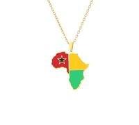 Colliers Avec Pendentif Drapeau De Guinée-Bissau - Colliers Patriotiques Rétro Carte Des Contours De L'Afrique Ras Du Cou Bijoux Ethniques En Émail, Charme Tendance Hip Hop Chaîne De Clavicule Ac