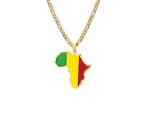 Colliers avec Pendentif Drapeau De La Carte du Mali - Charme du Contour De L'Afrique - Cravate De Couleur Jaune en Émail, pour Cadeaux pour Femmes, Bijoux, Chaîne De Pull Cuba,
