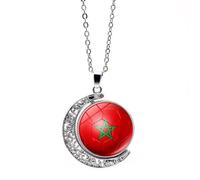 Colliers avec Pendentif Drapeau du Maroc - Imprimé Football Patriotique - Charme Rotatif Double Face - Chaîne Ras du Cou - Chaîne Fine De 50 Cm - pour Femmes, Hommes, Garçons