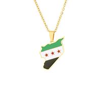 Colliers Carte du Monde - Collier Pendentif Drapeau Syrie Émail Tendance, Bijoux De Charme Ras du Cou pour Femmes Hommes Adolescent Cadeaux d'anniversaire Accessoires, Jaune, Lo