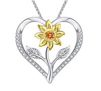 Colliers Chaîne Cordon Bijoux Tournesol Collier Pour Femmes Petite Tournesol Coeur Pendentif Collier Bijoux Cadeaux Pour Noël Anniversaire Fête Des Porte-bijoux Stockage Arbre (Silver, One Size)