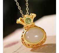 Colliers Collier Feng Shui Collier en Argent Sterling avec Hetian Jade Amulette Argent Sac Charme Pendentif Collier Vacances Bijoux for Femmes Chaîne en Or Tour de Cou Talisman Attirer la Richesse Bon