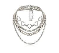 Colliers Colliers Steampunk Personnalisés Pendentif Chaîne Ras du Cou, Hip-Hop Costume Ras du Cou Collier Court Simple Creux Coeurs Multicouche Chaîne Collier (Color : Silver)