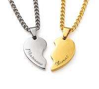 Colliers Couple Cœur Séparable Personnalisé Prénoms - Pendentif Amitié ou Amour à Graver - Acier Inoxydable 316L - Cadeau Saint Valentin Homme Femme - Fabrication France (Or et Argent)