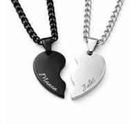 Colliers Couple Cœur Séparable Personnalisé Prénoms - Pendentif Amitié ou Amour à Graver - Acier Inoxydable 316L - Cadeau Saint Valentin Homme Femme - Fabrication France (Or et noir)