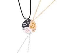Colliers d'amitié pour 3 chaînes Bff pour 3 cadeaux, soleil, étoiles, lune, trois colliers d'amitié, noir, or, argent, 3 chaînes d'amitié, pour fille, sœur, Argent