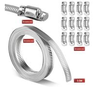 Colliers de cerclage à vis sans fin en acier inoxydable 304, 3 m avec 10 fixations - Clip de plomberie pour tuyaux et tubes - Sangle de tuyau en métal