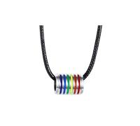Colliers de couple pour lui et elle, ses colliers et les siens en acier inoxydable cordon noir avec perle arc-en-ciel