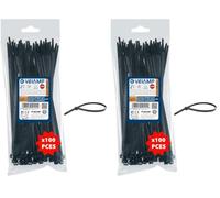 Colliers de fixation en nylon. Noirs. 3,6x200-100 pièces (Lot de 2)