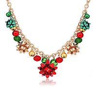 Colliers de Noël colorés avec pendentif en forme de nœud et grelots - Collier ras du cou en perles - Cadeau pour femme