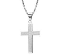 Colliers de perles - Acier inoxydable, chaînes croisées, longue durée | Verset de la Bible pour hommes d'excellente qualité, bijoux religieux de prière pour argent et or, pendentif de Jésus, col