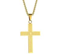 Colliers de perles - Acier inoxydable, chaînes croisées, longue durée | Verset de la Bible pour hommes d'excellente qualité, bijoux religieux de prière pour argent et or, pendentif de Jésus, col