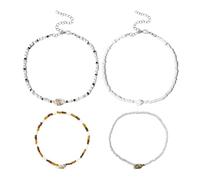 Colliers De Perles De Riz En Coquillage 2Pcs, Bracelets De Cheville En Coquillage 2Pcs, Bijoux De Style Boho, Bracelets De Plage Rétro, Colliers Réglables, Bijoux De Vacances À La Plage