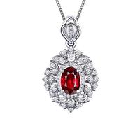 Colliers de Rubis pour Femmes, chaîne de Colliers Rouges Blancs Forme de Fleur avec Diamant Rubis Ovale 0,35ct