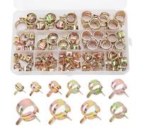 Colliers de Serrage à Ressort, 100 Pièces 10 Tailles 6-17mm Clips à Ressort Tuyau Serre-Joints à Tuyaux, Ajustable Collier de Serrage Métallique, Or