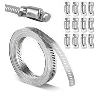 Colliers de Serrage à Vis Sans Fin en Acier Inoxydable 304, 300cm Ajustable avec 10 Fixations - Clip pour Tuyauterie(9.84 Ft with 10 Fasteners)