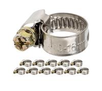 Colliers de serrage avec entraînement à vis sans fin, 12 pcs, plage de serrage Ø 10-16 mm, pour tuyaux 1/2", acier W2, empreinte cruciforme 7, largeur de bande 9 mm, raccordement de lave-vaisselle