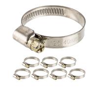 Colliers de serrage avec entraînement à vis sans fin, 8 pcs, plage de serrage Ø 25-40 mm, pour tuyaux 1 1/4", acier W2, empreinte cruciforme 7, largeur de bande 9 mm, raccordement de lave-vaisselle