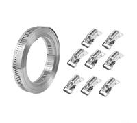 Colliers de serrage réglables en métal 12,6 mm de large antirouille | Acier inoxydable 304, antirouille, rouleau de 4 m, 8 clips inclus, conduites d'eau et de gaz, utilisation automobile