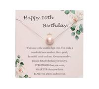 Colliers élégants pour 10e anniversaire pour filles - Collier de perles avec carte de vœux - Parure de bijoux délicate pour enfants - Idée cadeau parfaite - Collier initiale, 9x8x0.9cm, Papier
