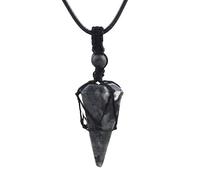 Colliers En Cristal Pour Femmes Et Hommes, Pendentif Cône En Pierre Naturelle Enveloppé De Fil Avec Corde Noire Réglable, Cristaux De Guérison, Bijoux Faits À La Main, Cadeaux Flocon De Neige