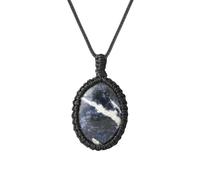 Colliers En Cristal pour Femmes et Hommes, Pendentifs En Pierre Ovale Naturelle Tressée À La Main, Corde Noire Enveloppée, Élégants Bijoux En Pierres Spirituelles, Cadeau Unisexe En Sodalite