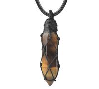 Colliers En Pierre À Pointes Hexagonales pour Femmes et Hommes, Pendentif En Pierre Œil De Tigre avec Corde Tissée À La Main, Colliers En Pierres Précieuses, Amulette, Porte-Bonheur, Bijoux En
