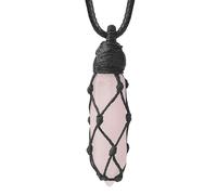 Colliers En Pierres Hexagonales pour Femmes et Hommes, Pendentif En Quartz Rose avec Corde Tissée À La Main, Colliers En Pierres Précieuses, Amulette, Porte-Bonheur, Bijoux En Cristal, Cadeau