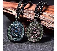 Colliers Feng Shui amulette Fox Wu Lou Collier Natural Black Obsidian Rainbow Eye Chakra Équilibrage Pendant Collier guérison Crystal Ward-Off Evil Spirits Talisman Prosperity (Color: Ice Obsidian)