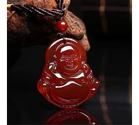 Colliers Feng Shui Guérison Collier Lucky Laughing Buddha Charm Balance Collier Naturel Agate Rouge Pendentif Corde Tressée Collier Richesse Amulette Attirer Prospérité Amour Chance Argent,38 * 35mm (
