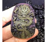 Colliers Feng Shui Healing Crystal Necklace Lucky Dragon Charm Bealance Collier Natural Rainbow Eye Obsidian Gold Obsidian Amulet Attract Prosperity Love Luck Money, Obsidian, Beaded ( Color : Rainbow