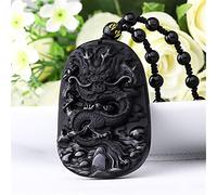 Colliers Feng Shui Healing Crystal Necklace Lucky Dragon Charm Bealance Collier Natural Rainbow Eye Obsidian Gold Obsidian Amulet Attract Prosperity Love Luck Money, Obsidian, Beaded ( Color : Obsidia