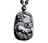 Colliers Feng Shui Healing Crystal Necklace Lucky Zodiac Animals Charm Balance Necklace Natural Obsidian Necklace for Natarl Year Wealth Amulet Attract Prosperity Love Luck Money, Ox ( Color : Ox )