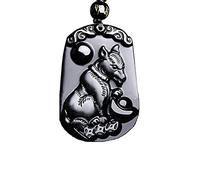 Colliers Feng Shui Healing Crystal Necklace Lucky Zodiac Animals Charm Balance Necklace Natural Obsidian Necklace for Natarl Year Wealth Amulet Attract Prosperity Love Luck Money, Ox ( Color : Dog )