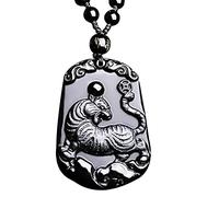 Colliers Feng Shui Healing Crystal Necklace Lucky Zodiac Animals Charm Balance Necklace Natural Obsidian Necklace for Natarl Year Wealth Amulet Attract Prosperity Love Luck Money, Ox ( Color : Tiger )