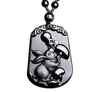 Colliers Feng Shui Healing Crystal Necklace Lucky Zodiac Animals Charm Balance Necklace Natural Obsidian Necklace for Natarl Year Wealth Amulet Attract Prosperity Love Luck Money, Ox ( Color : Rabbit