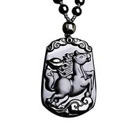 Colliers Feng Shui Healing Crystal Necklace Lucky Zodiac Animals Charm Balance Necklace Natural Obsidian Necklace for Natarl Year Wealth Amulet Attract Prosperity Love Luck Money, Ox ( Color : Horse )
