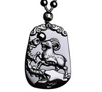 Colliers Feng Shui Healing Crystal Necklace Lucky Zodiac Animals Charm Balance Necklace Natural Obsidian Necklace for Natarl Year Wealth Amulet Attract Prosperity Love Luck Money, Ox (Color : Sheep)